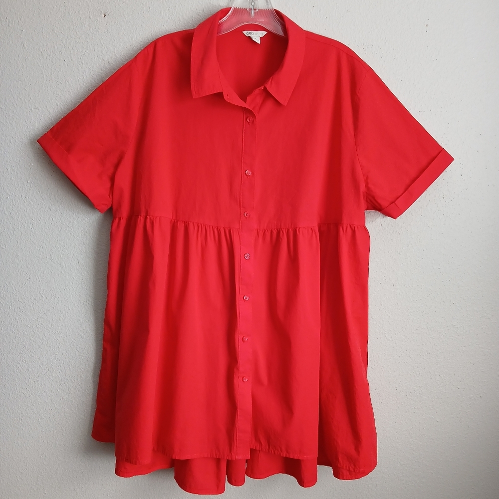 Cato Vibrant Red Blouse Top Hi - Low Hem